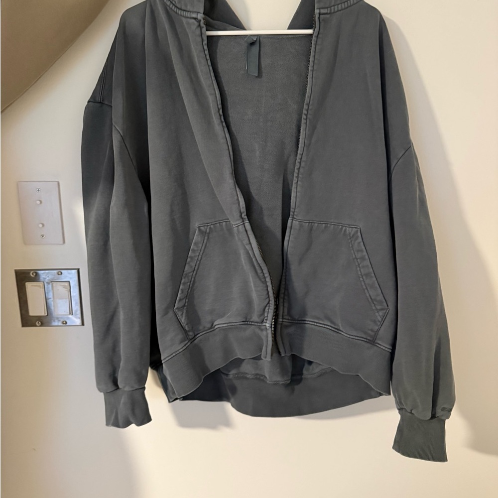 Washed Charcoal Zip-Up Hoodie